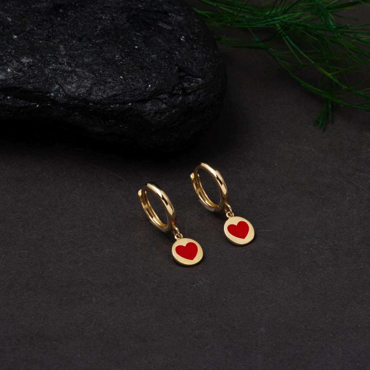 14K Yellow Gold Heart Dangle Enamel Children's Earrings