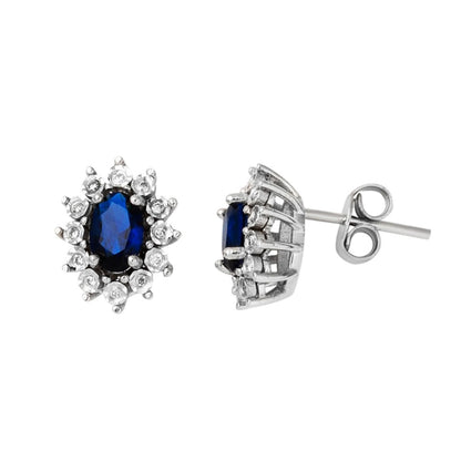 14K White Gold 1.20 Ct Diamond Sapphire Earrings
