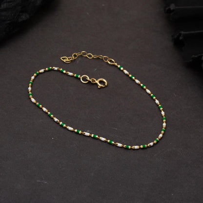 14K Yellow Gold Green Enamel Chain Bracelet