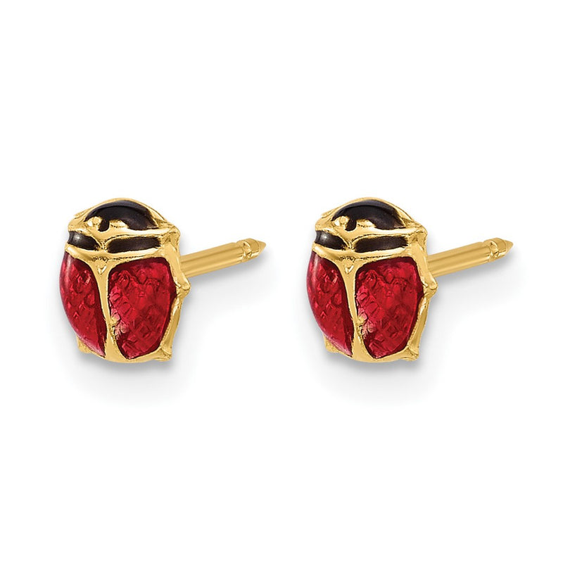 14K Yellow Gold Polished Enameled Ladybug Post Earrings