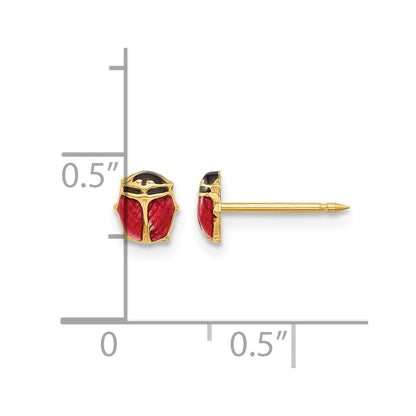 14K Yellow Gold Polished Enameled Ladybug Post Earrings