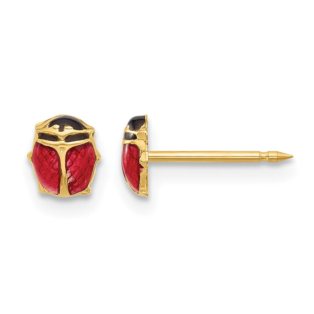 14K Yellow Gold Polished Enameled Ladybug Post Earrings