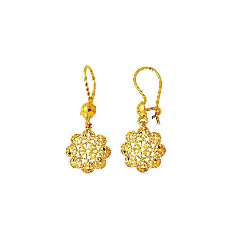 14K Yellow Gold Dangle Flower of Life Earrings