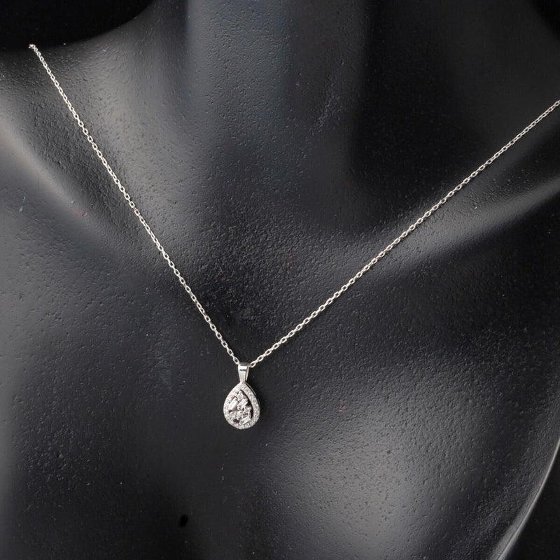 14K White Gold 0.13 Ct Teardrop Baguette Diamond Necklace