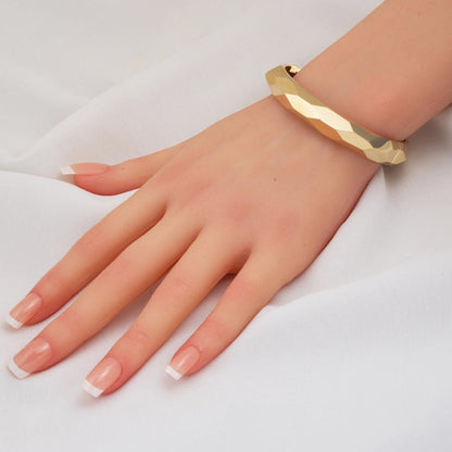 14K Yellow Gold Marquise Hand Engraved Hinged Cuff Bangle