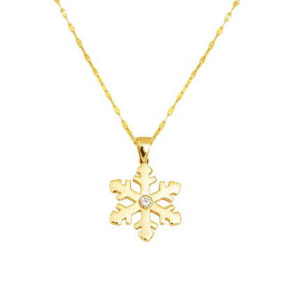 14K Yellow Gold Snowflake Cubic Zirconia Necklace (2.15 g)