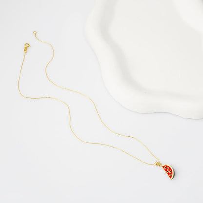 14K Yellow Gold Watermelon Slice Enamel Pendant