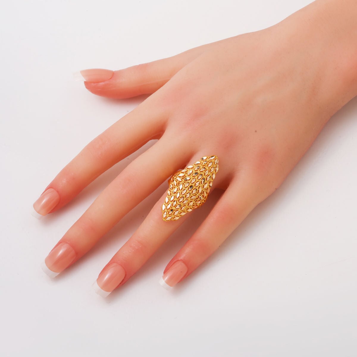 14K Yellow Gold Marquise Hand Engraved Ring