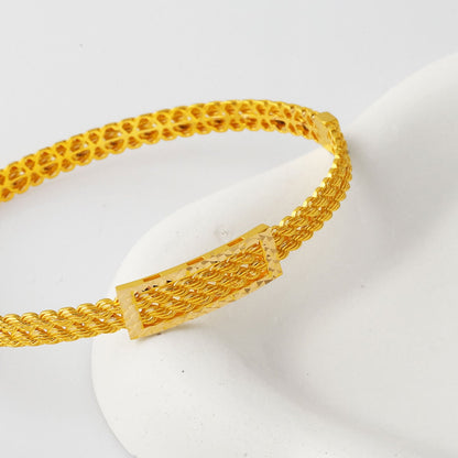 14K Yellow Gold Twisted Mesh Hinged Cuff Bangle