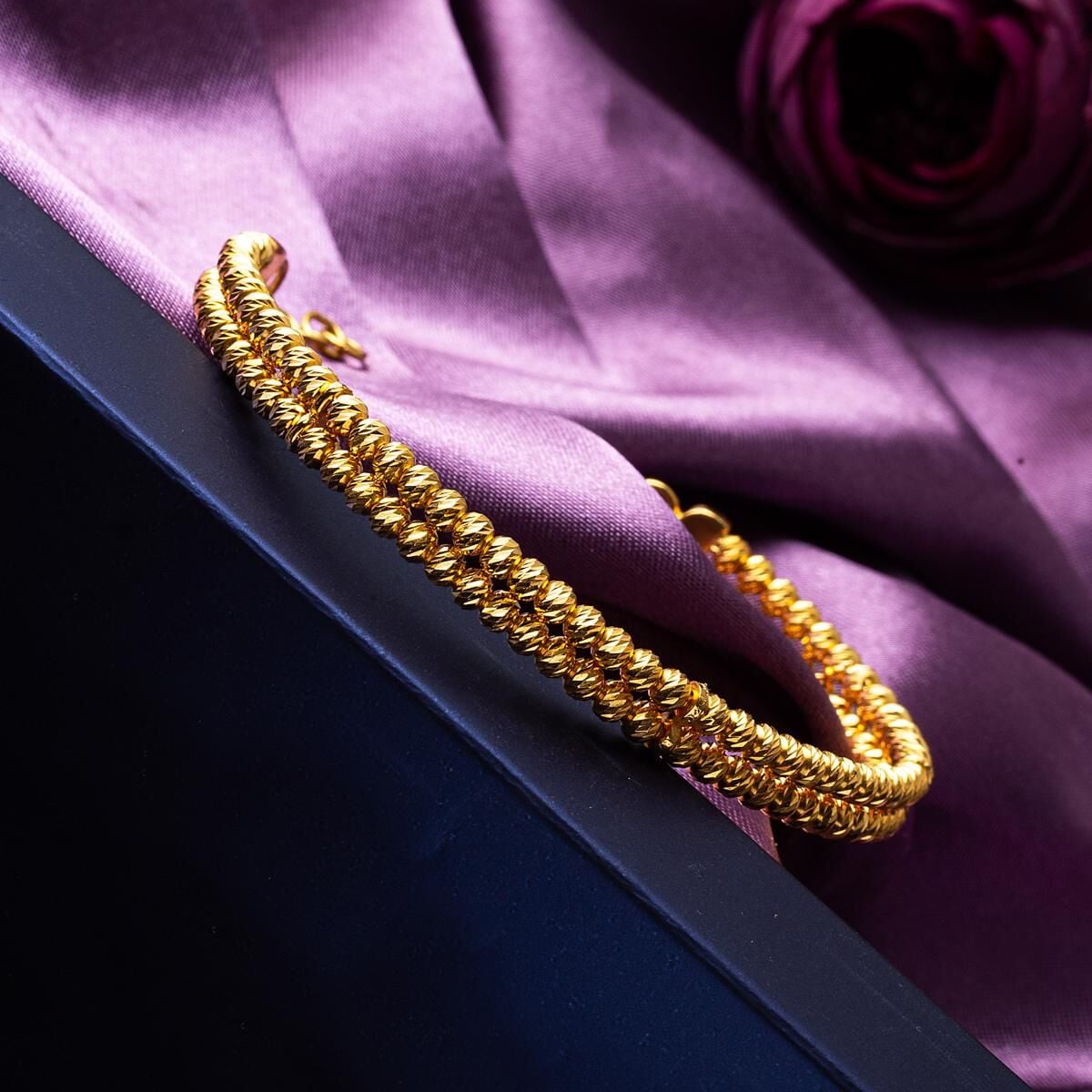 22K Yellow Gold Dorissa Bead Hinged Cuff Bangle