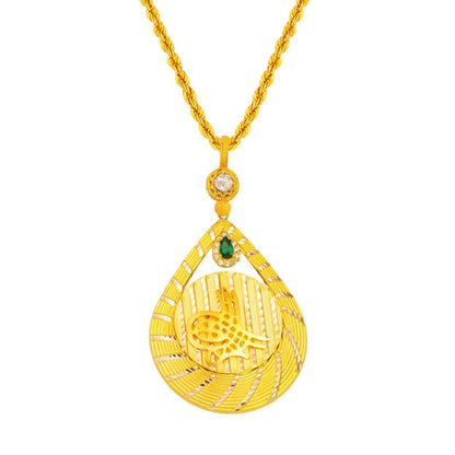14K Yellow Gold Ottoman Tughra Teardrop Cubic Zirconia Necklace