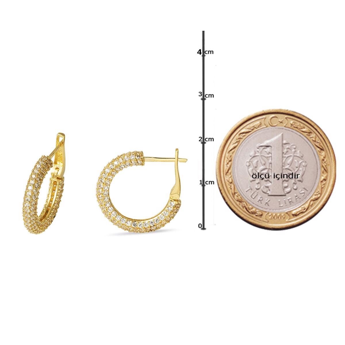 14K Yellow Gold Half Eternity Hoop Cubic Zirconia Earrings
