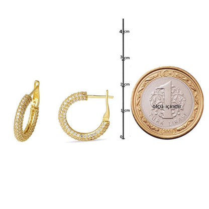 14K Yellow Gold Half Eternity Hoop Cubic Zirconia Earrings