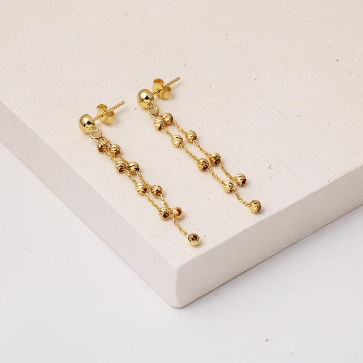 14K Yellow Gold Bead Minimalist Earrings