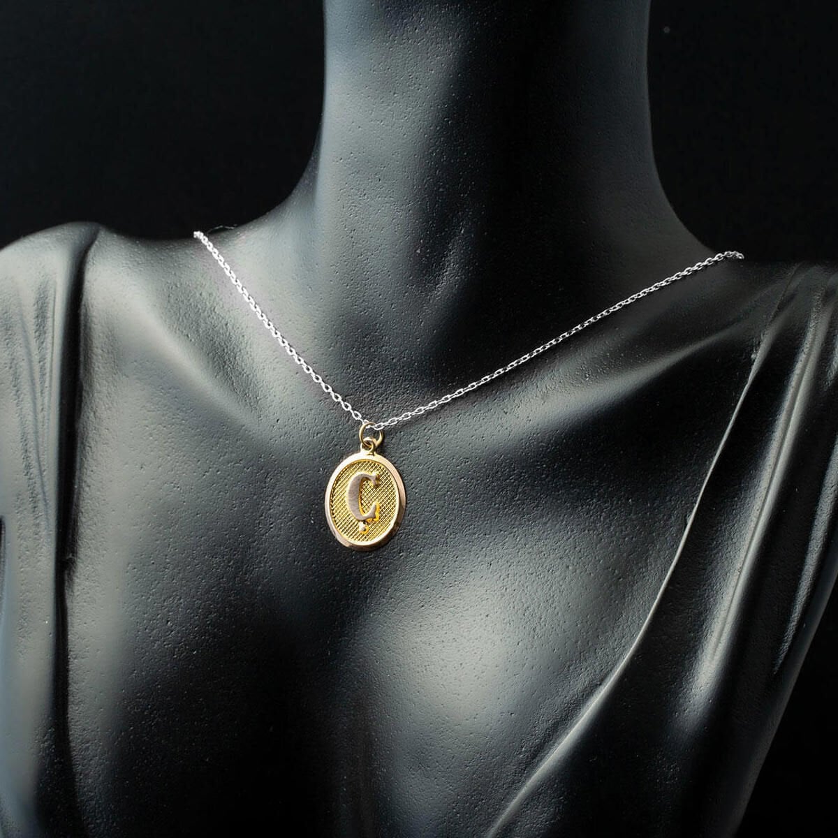 14K Yellow Gold Initial C Oval Pendant