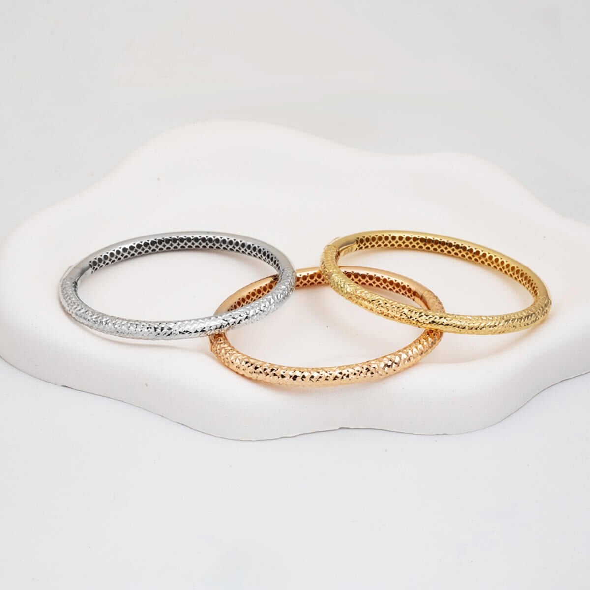 14K Rose Gold Sparkling Hinged Cuff Bangle (11.75 g)