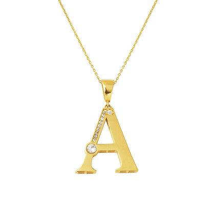 14K Yellow Gold Lettera Large A Initial Cubic Zirconia Necklace