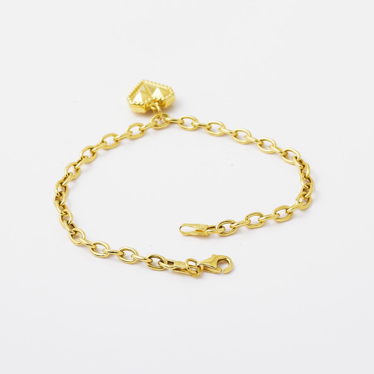 14K Yellow Gold Heart Charm Chain Bracelet