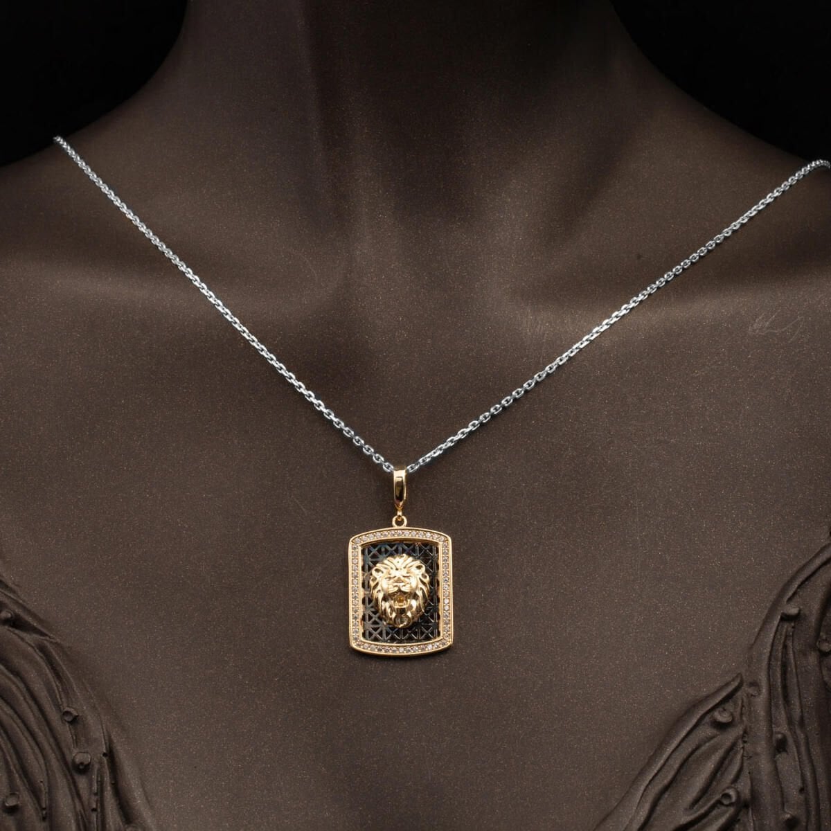 14K Yellow Gold Medallion Lion Cubic Zirconia Pendant
