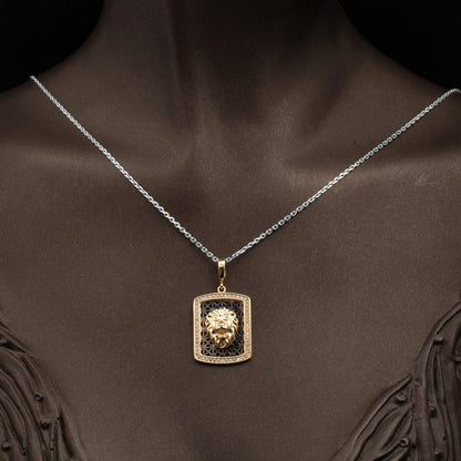 14K Yellow Gold Medallion Lion Cubic Zirconia Pendant