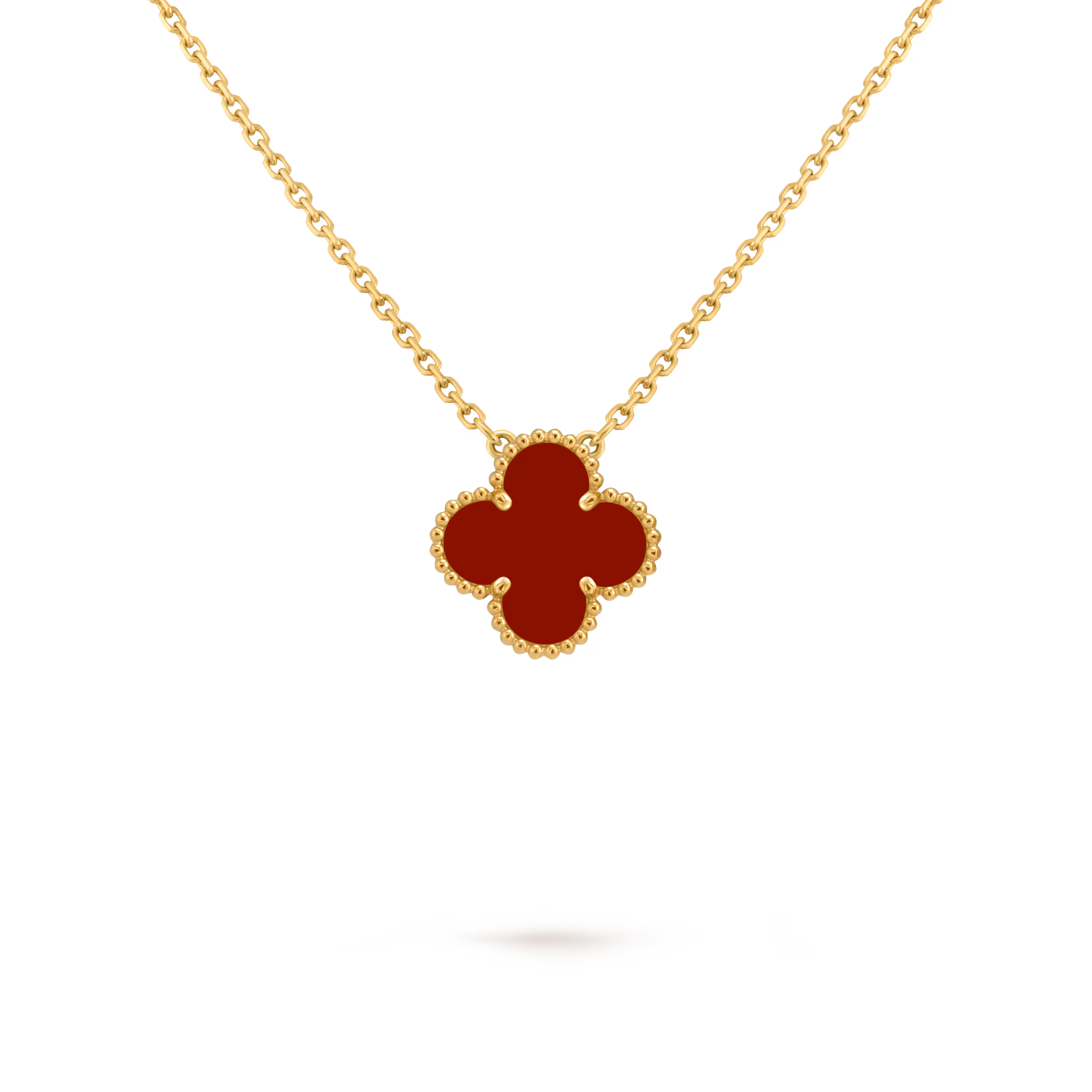 Clover Floral Alhambra Vintage Style Pendant in Solid 10K/14K/18K Yellow Gold Malachite/Pearl/Black Onyx/Carnelian Gemstone