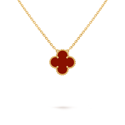 Clover Floral Alhambra Vintage Style Pendant in Solid 10K/14K/18K Yellow Gold Malachite/Pearl/Black Onyx/Carnelian Gemstone