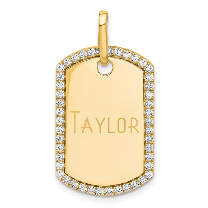 14K Yellow Gold Personalized Diamond Dog Tag Charm