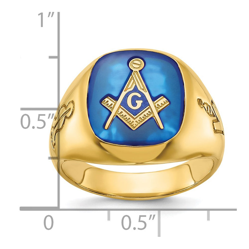 IBGoodman 14K Men's Polished and Grooved with Lab Created Sapphire Blue Lodge Master Masonic Ring