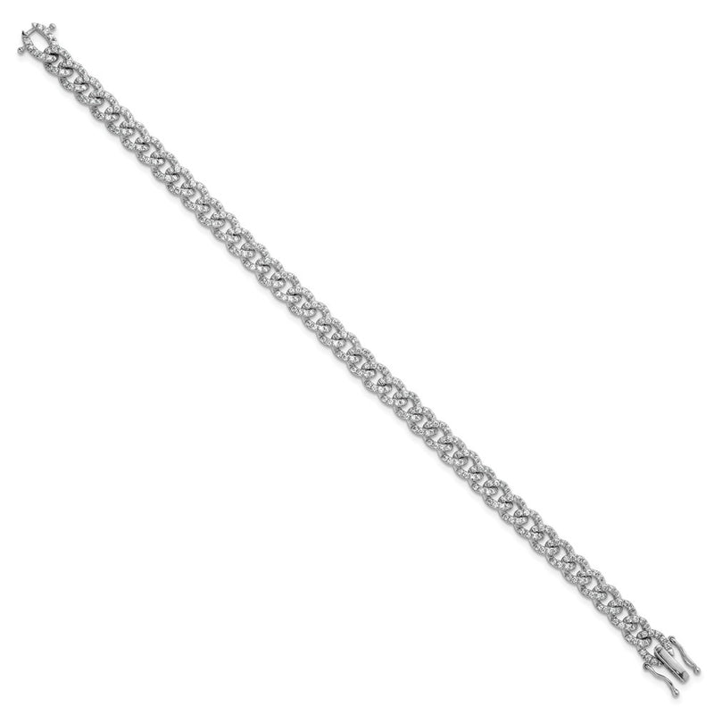 14K White Gold Polished Complete 2.6 carat Diamond Fancy Curb Link 7 Inch Bracelet