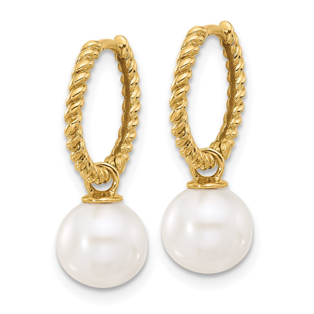 14K Yellow Gold 7-8mm Black and Freshwater Cultured Pearl Removable Dangle Hoop Earrings