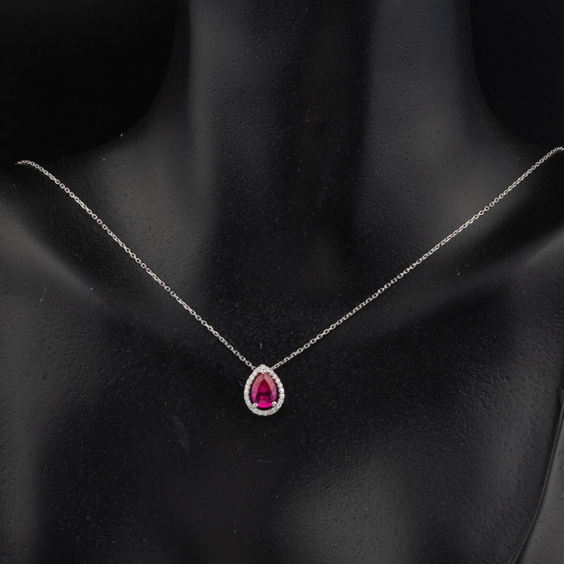 14K White Gold 0.90 Ct Ruby 0.10 Ct Diamond Necklace