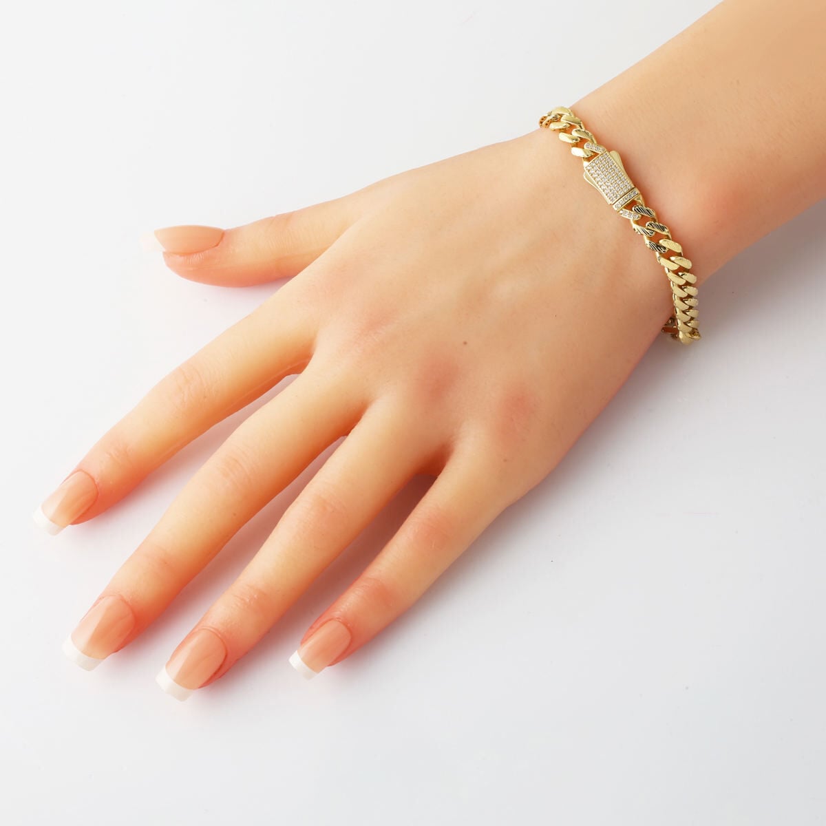 14K Yellow Gold Buckle Sparkling Curb Cubic Zirconia Bracelet