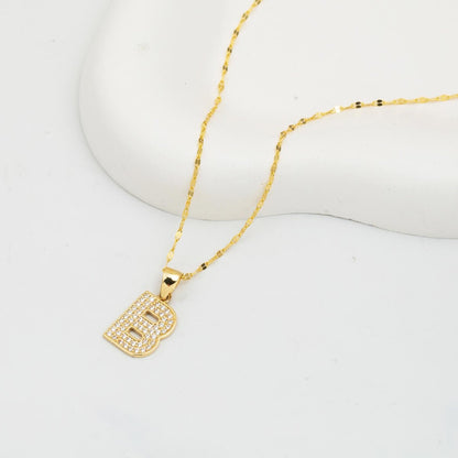 14K Yellow Gold Initial B Cubic Zirconia Initial Necklace