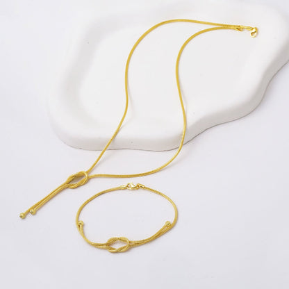 14K Yellow Gold Knot Bracelet and Necklace Jewelry Set