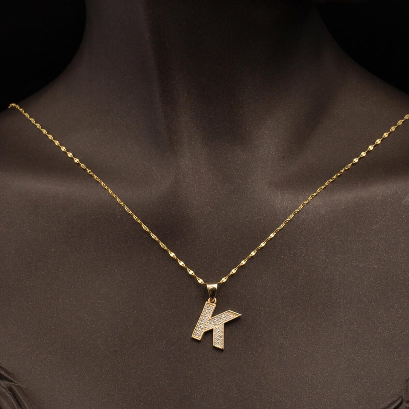 14K Yellow Gold Initial K Cubic Zirconia Necklace