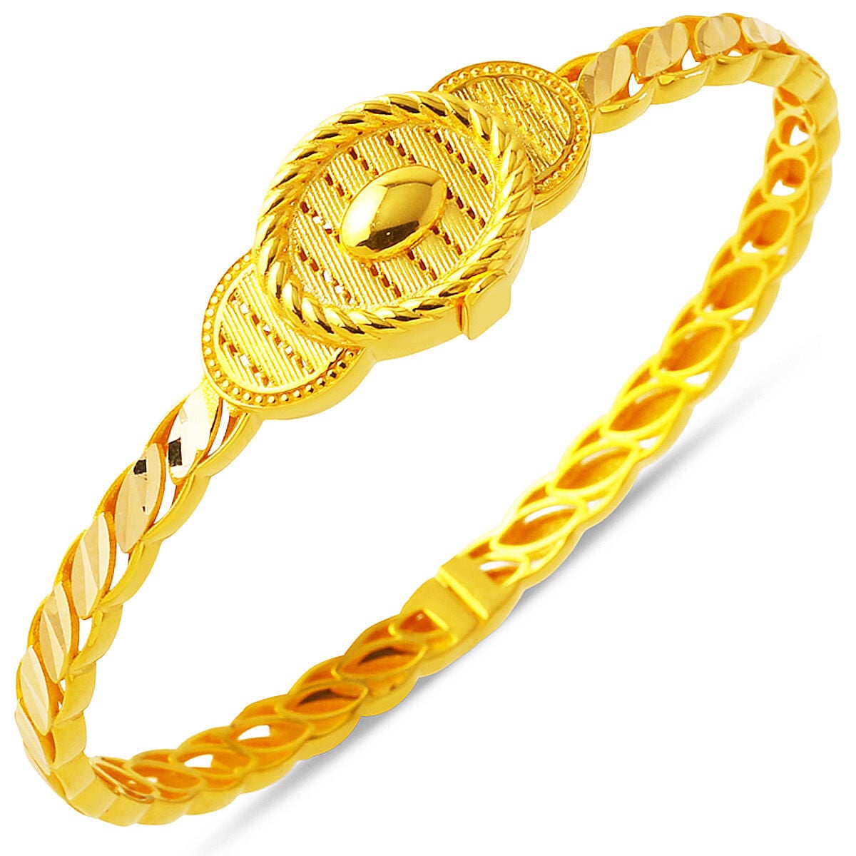 14K Yellow Gold Twisted Indian Style Hinged Cuff Bangle