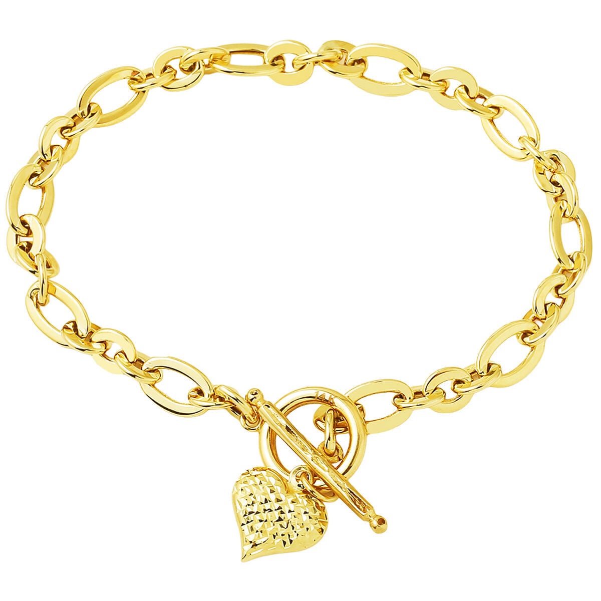 14K Yellow Gold Heart Chakra Hoop Lock Necklace and Bracelet Set