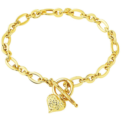 14K Yellow Gold Heart Chakra Hoop Lock Necklace and Bracelet Set