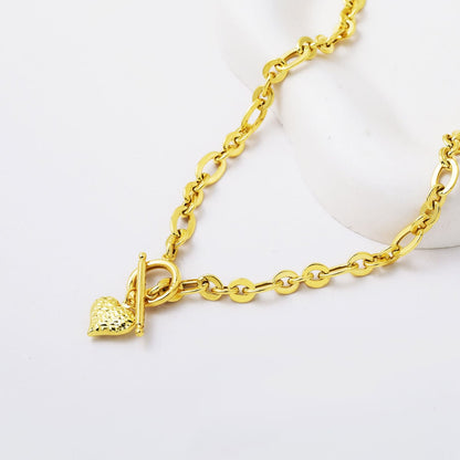 14K Yellow Gold Heart Chakra Hoop Lock Necklace and Bracelet Set