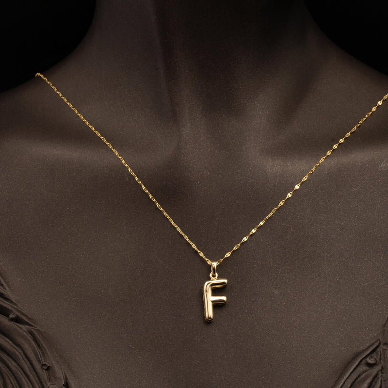 14K Yellow Gold Balloon Initial F Necklace