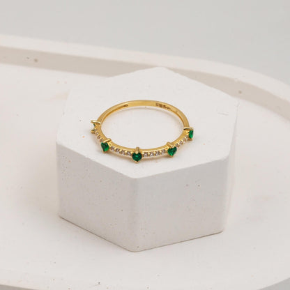 14K Yellow Gold Half Eternity Green Cubic Zirconia Ring