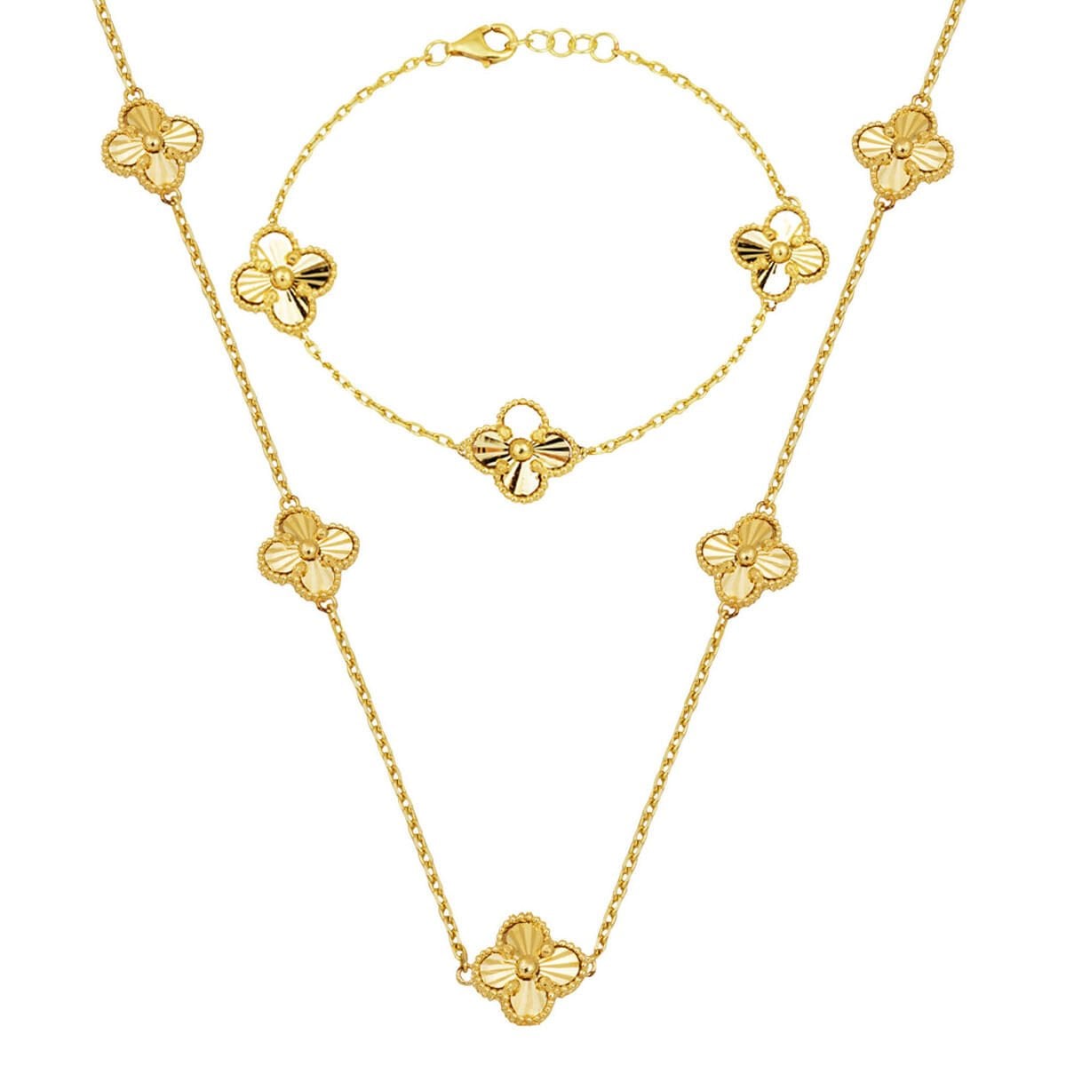 14K Yellow Gold Clover Necklace and Bracelet Set (6.65 g)