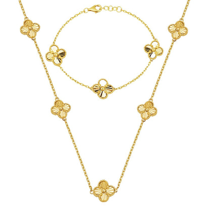 14K Yellow Gold Clover Necklace and Bracelet Set (6.65 g)