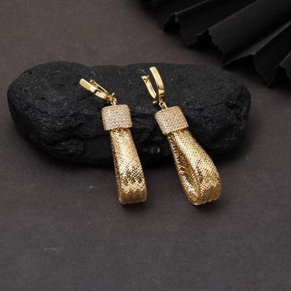 14K Yellow Gold Italian Collection Cubic Zirconia Dangle Earrings
