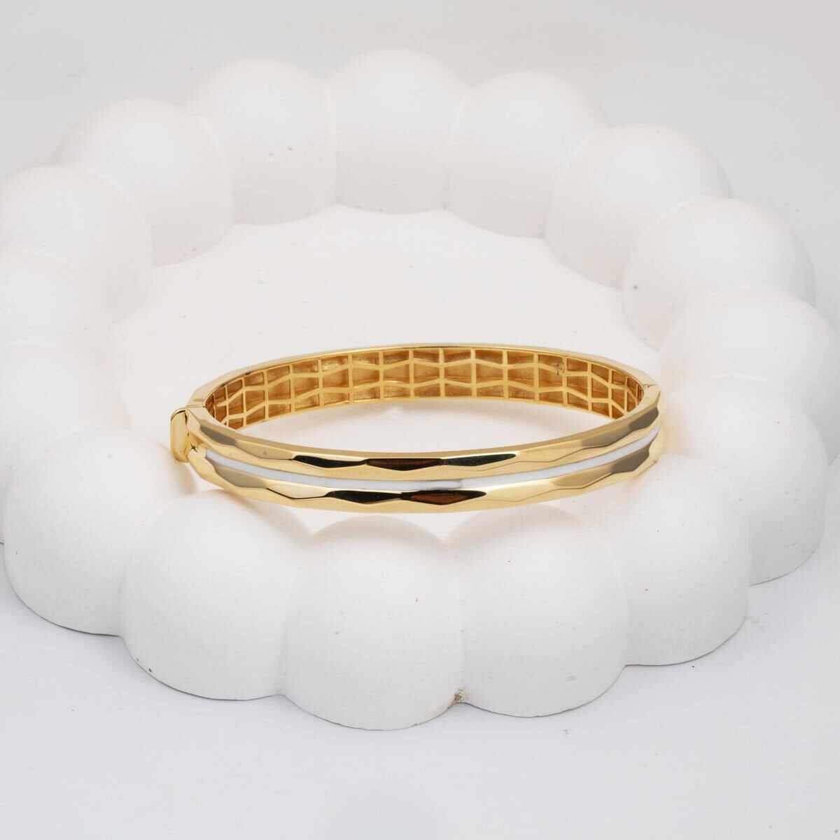 14K Yellow Gold Pirate Enamel Hinged Cuff Bracelet