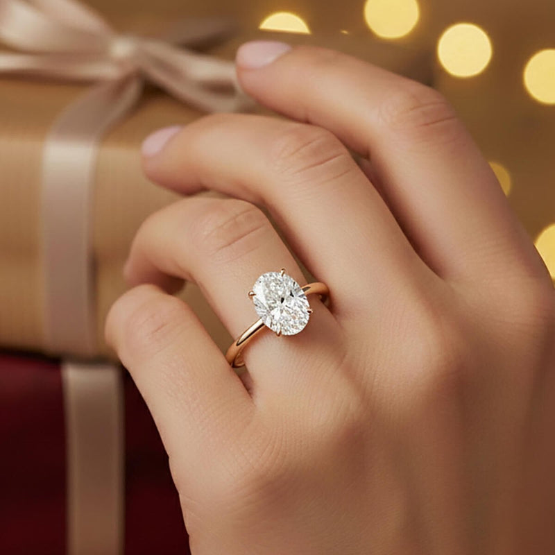 14K Rose Gold 1.50 Ct Oval Moissanite Solitaire Ring