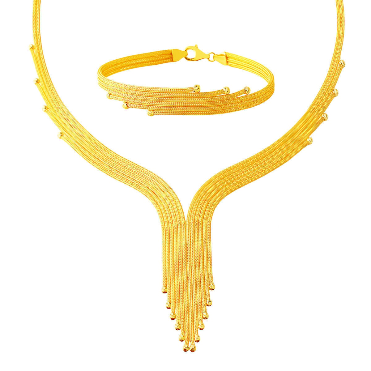 14K Yellow Gold Drop Woven Link Double Jewelry Set