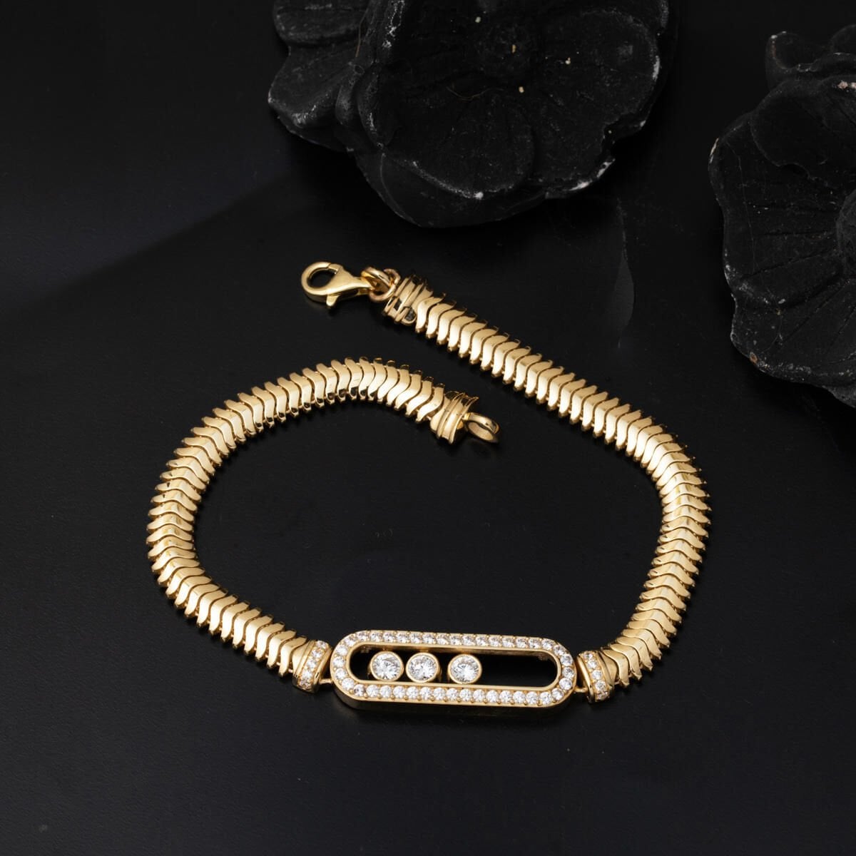 14K Yellow Gold Jessica Herringbone Cubic Zirconia Bracelet