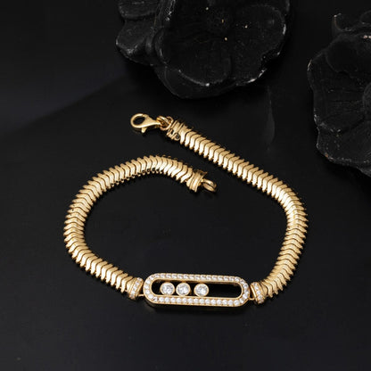 14K Yellow Gold Jessica Herringbone Cubic Zirconia Bracelet