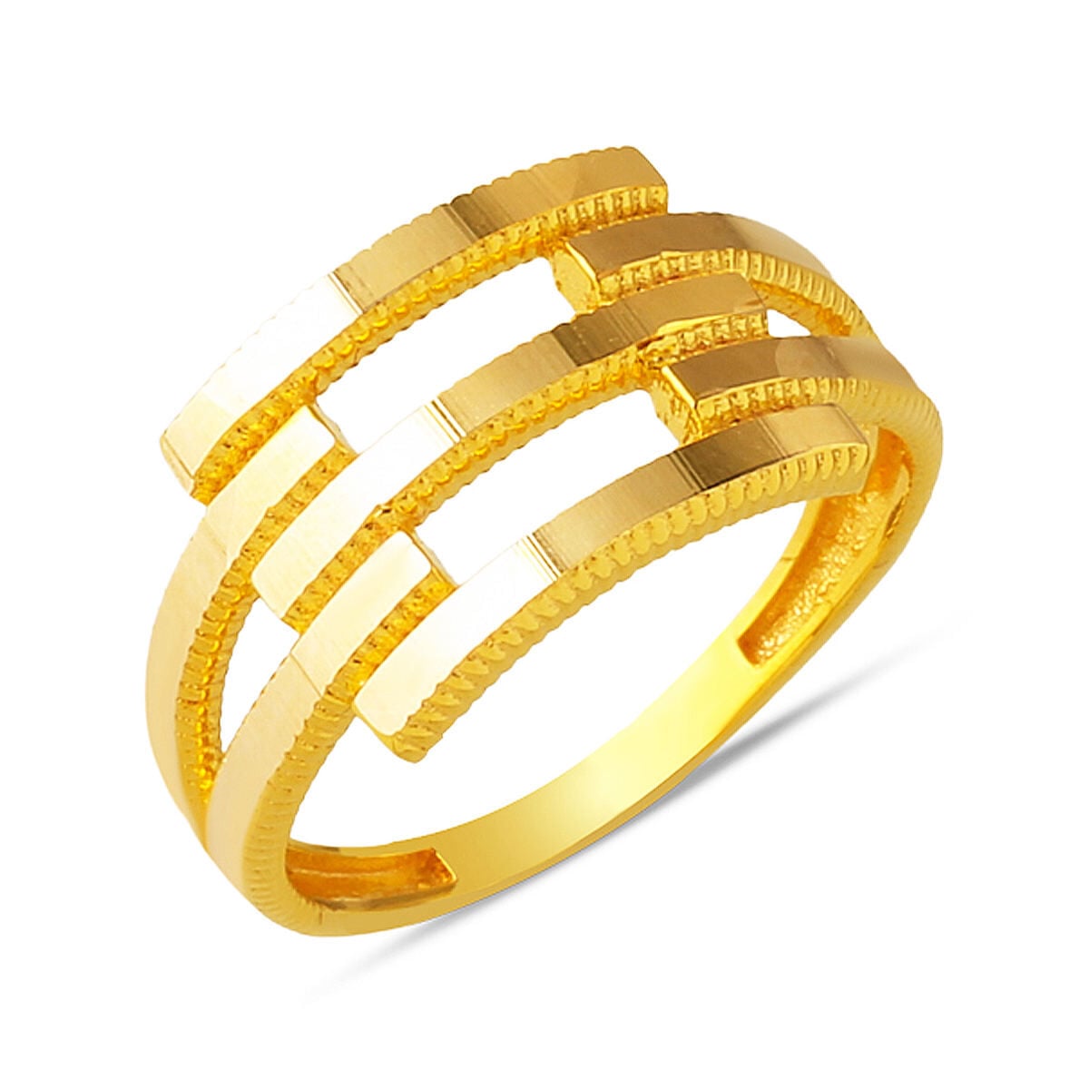 14K Yellow Gold Three Row Ribbed Ring